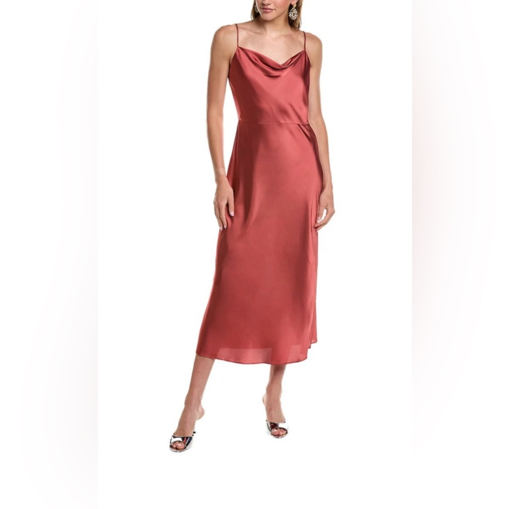 VINCE • Cowl neck satin slip dress • Size 6 • Ruby river color